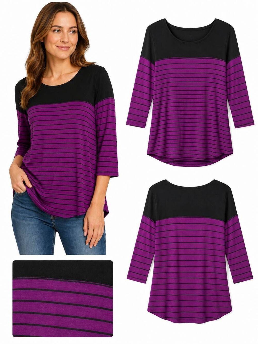 Maurices M 24/7 Purple Black Striped Tunic Top